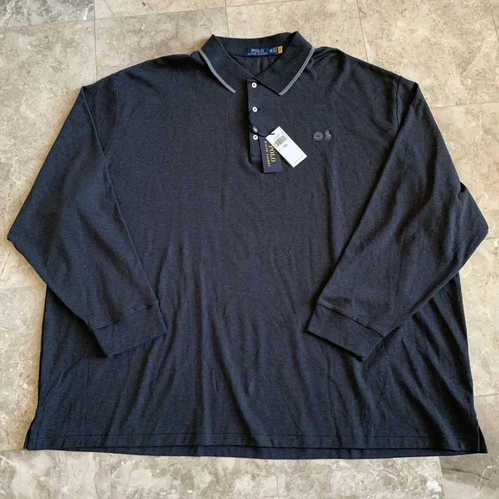 NWT Men's Polo Ralph Lauren Long Sleeve Polo Shirt Soft Cotton Gray 5XB Big